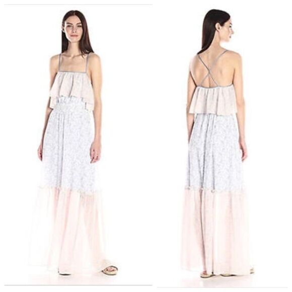 Erin Fetherston Maxi Floral Dress Spaghetti Straps Ruffle Ivory Multi Size 4 - Picture 2 of 16